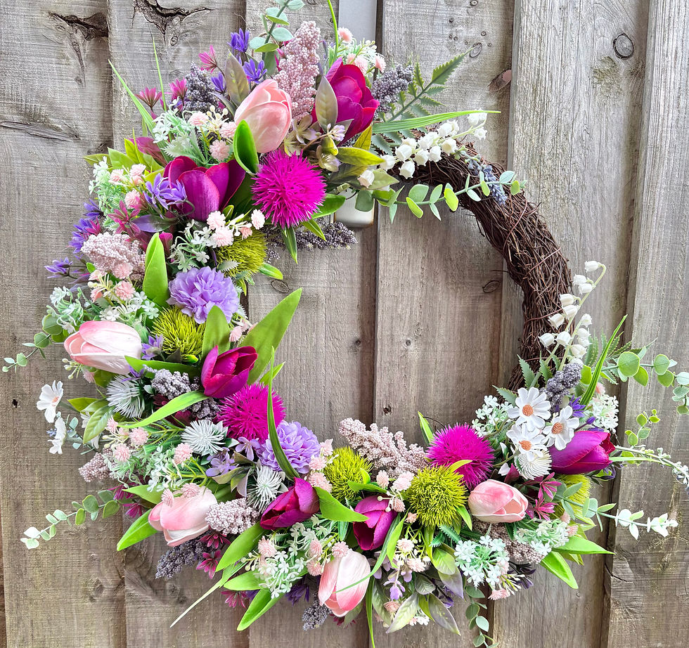 Thumbnail: Handmade mixed spring wreath on a vine base 
