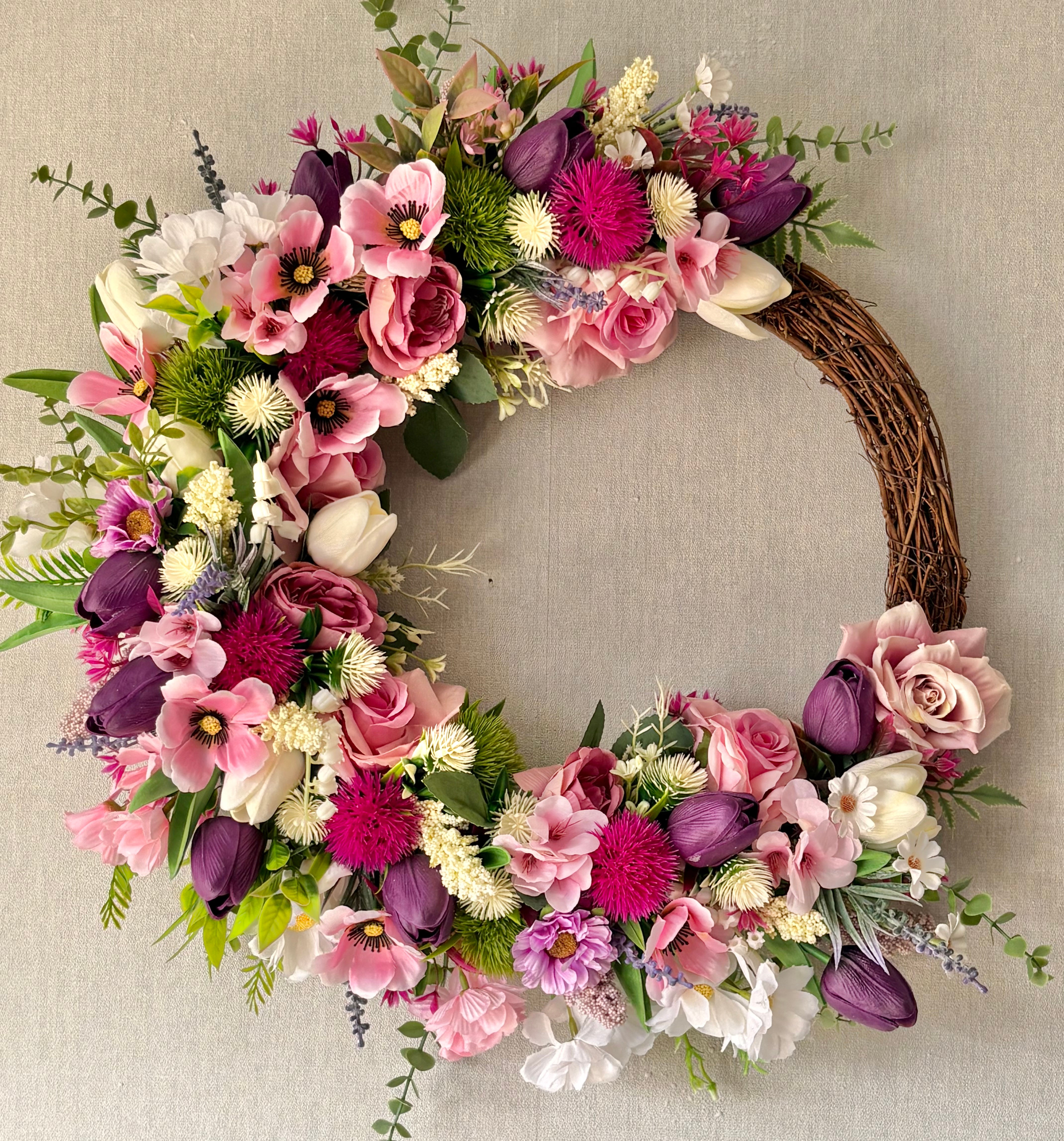 Handmade Mixed Tulip Wreath on vine 