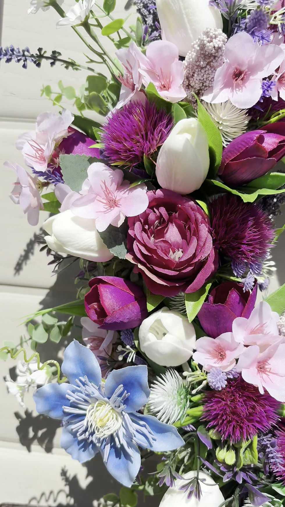 Thumbnail: Handmade Melissa- Large Purple Tulip Mixed  Wreath