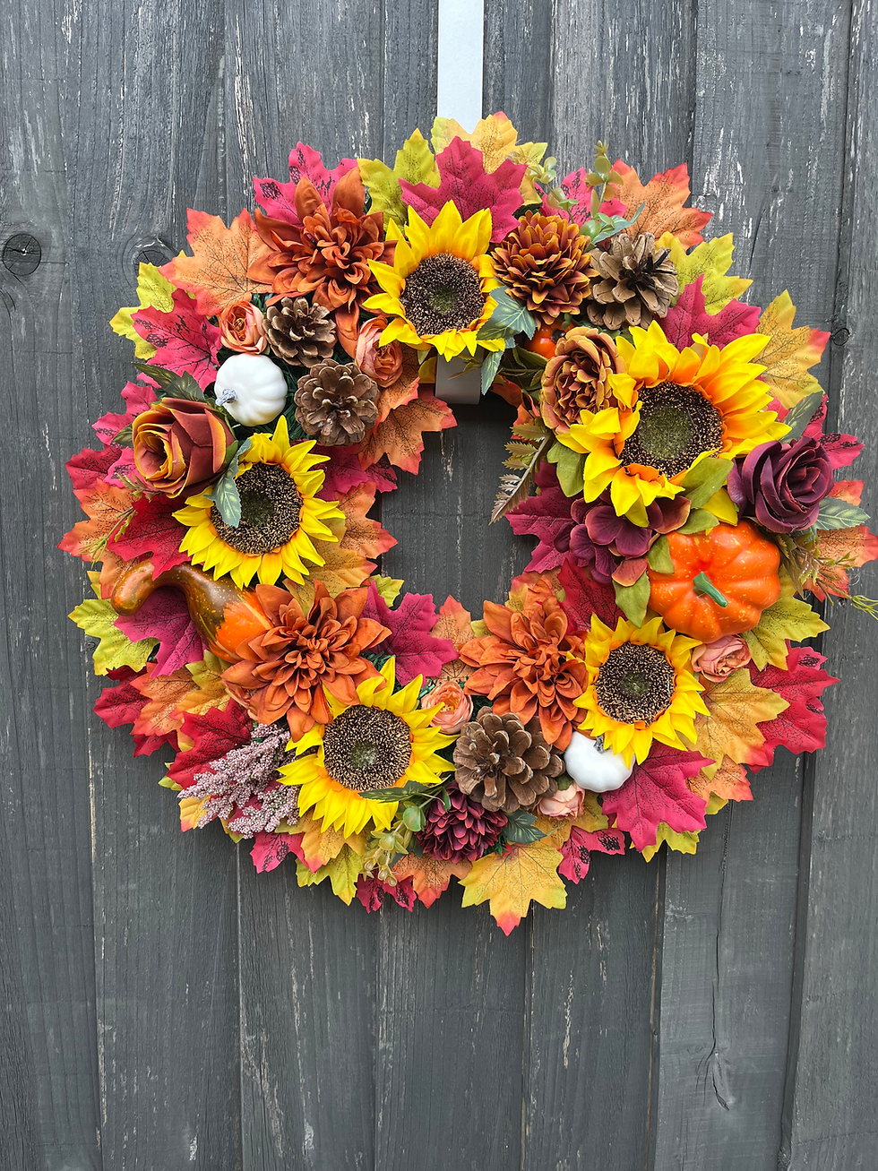 Thumbnail: Autumn floral wreath with sunflowers and fall leaves