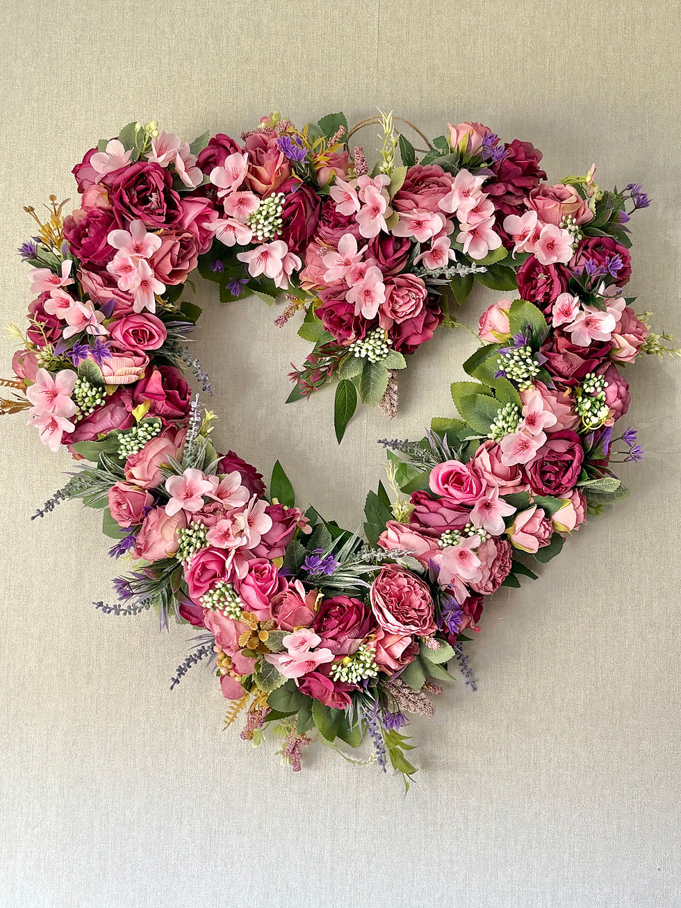 Thumbnail:  Handmade Pink Rose Heart Wreath 