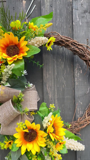 Thumbnail: Handmade Half Wreath with Sunflowers and mixed foliage Wreath 