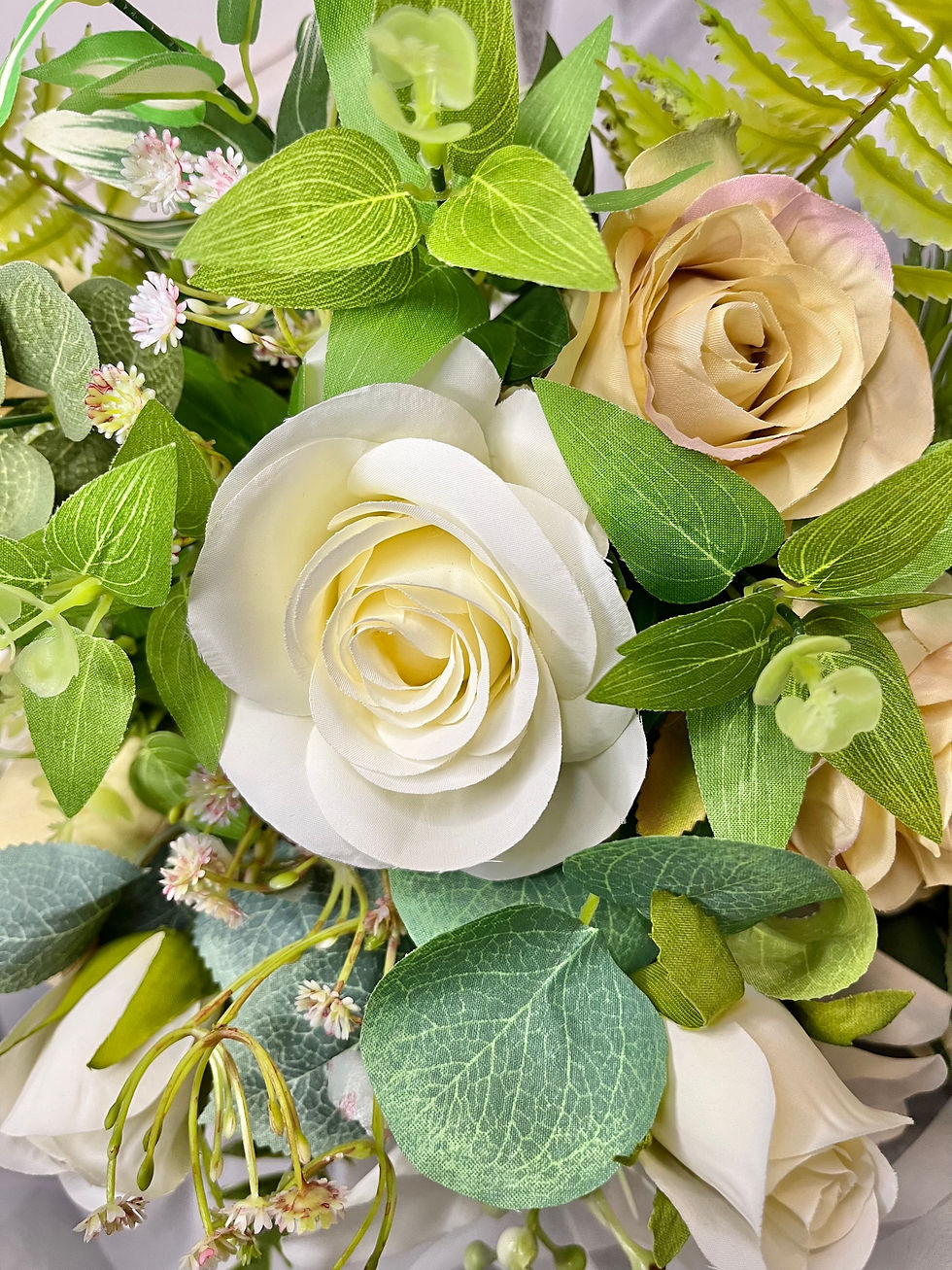 Thumbnail: Cream rose and beige rose half wreath