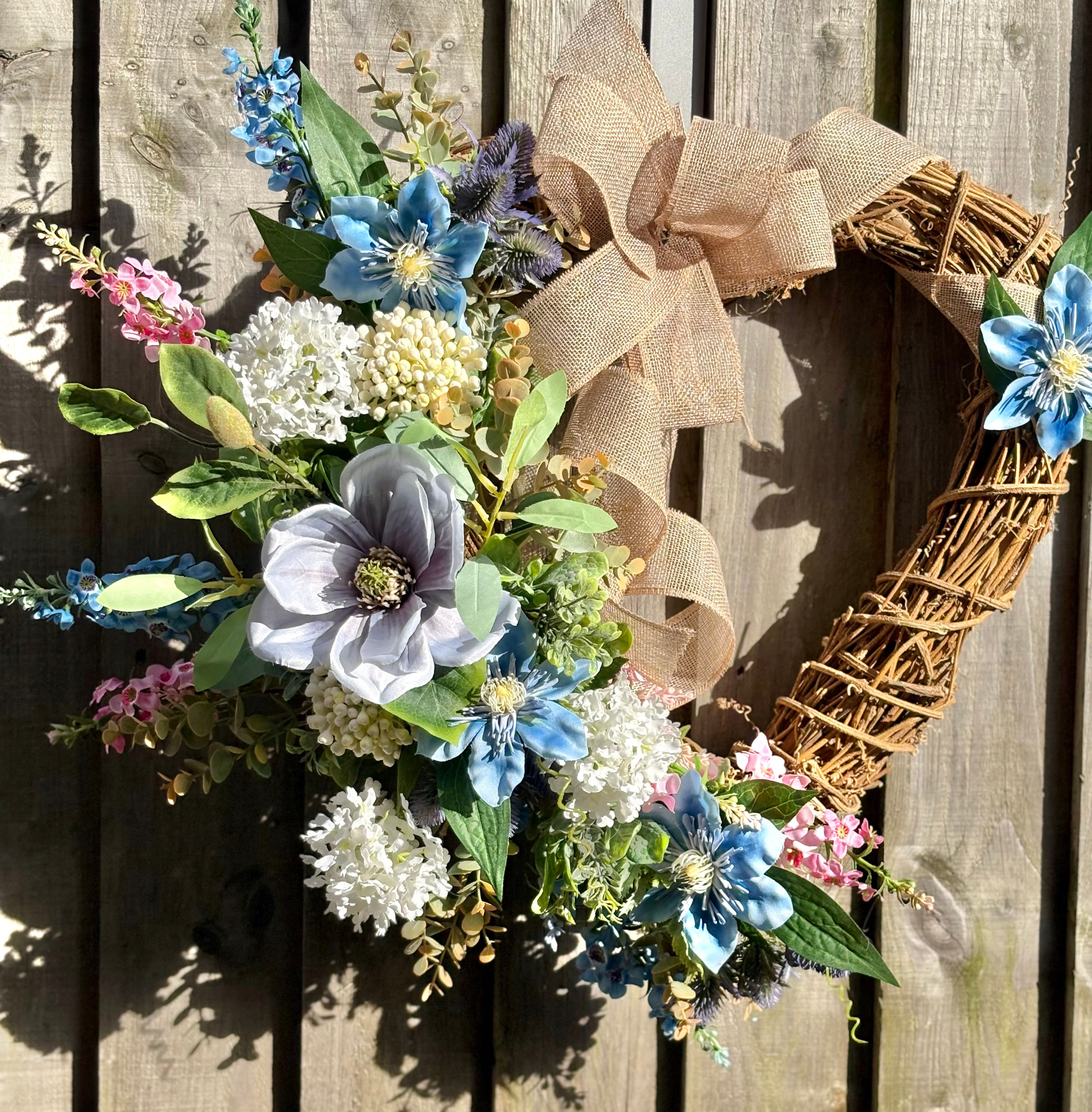 Handmade Blue & Pink Heart with Camellia 