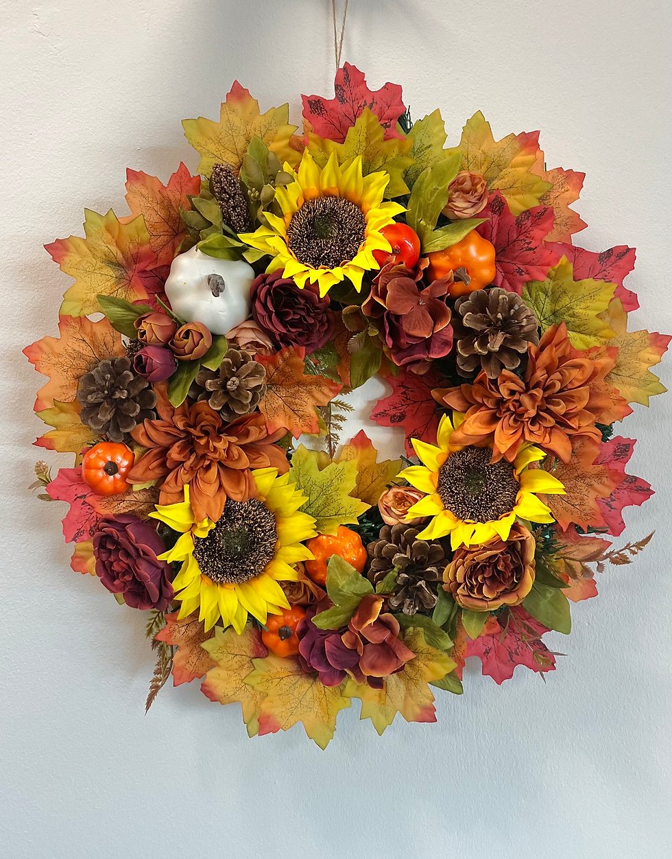 Thumbnail: Autumn floral wreath with sunflowers, pumpkins