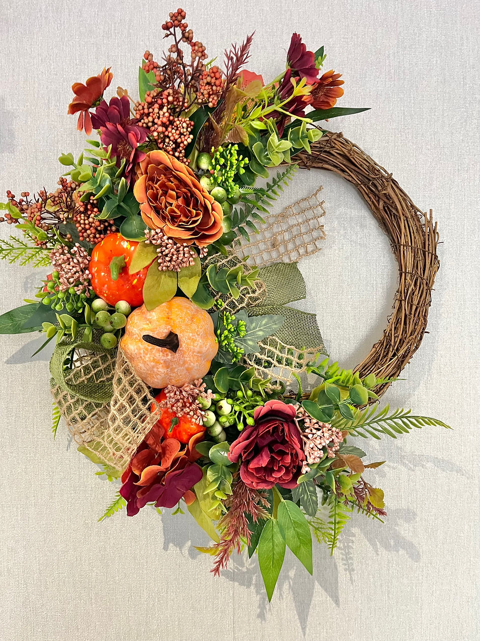 Thumbnail: Autumn door wreath with orange pumpkins