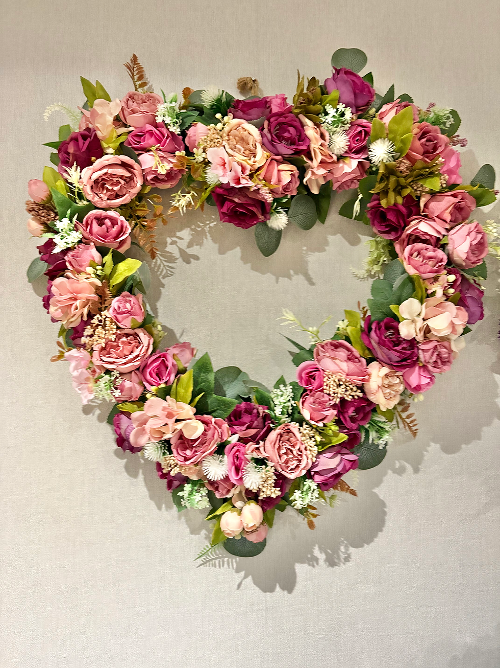Thumbnail: Handmade Pink Rose Heart Wreath 