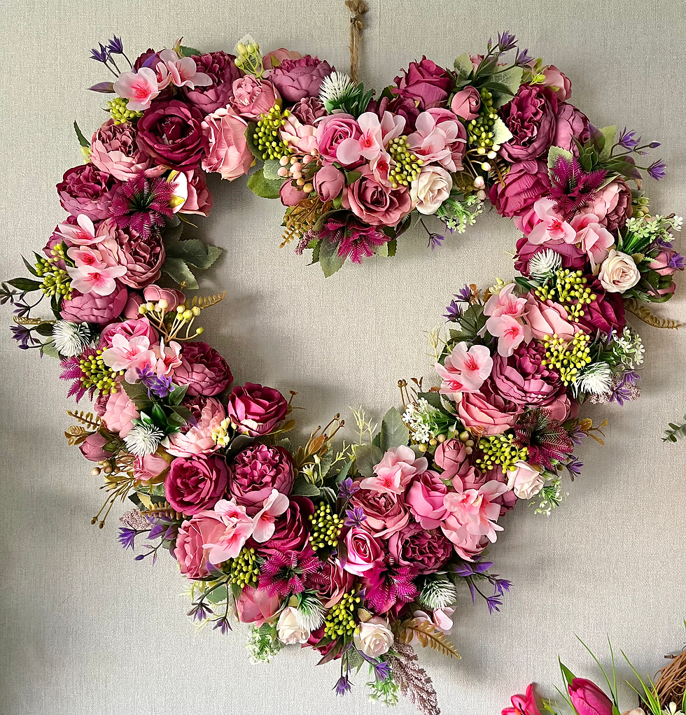 Thumbnail:  Handmade Pink Rose Heart Wreath 