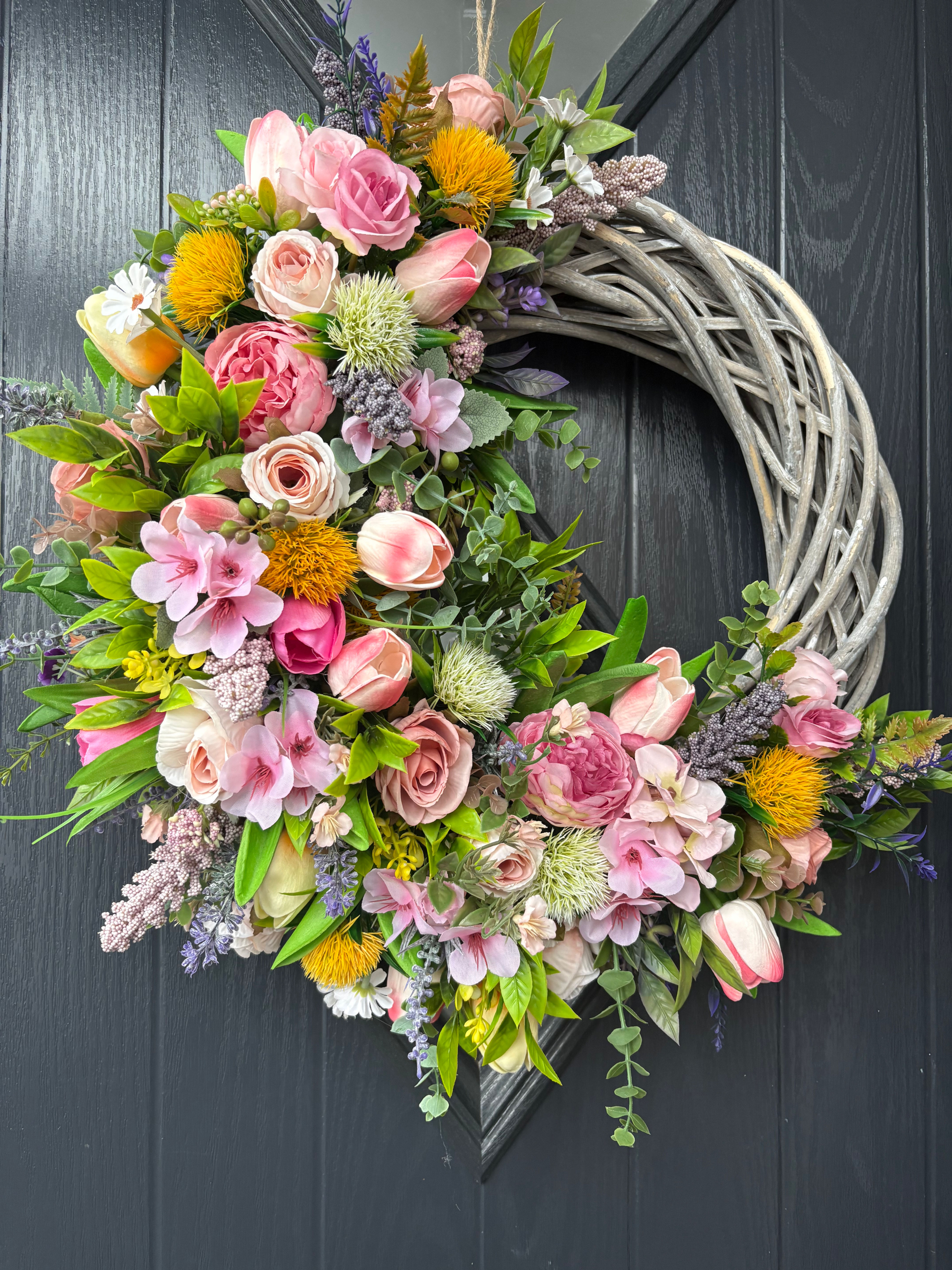 Large Willow Handmade Wreath with Mixed Spring / Summer Flowers