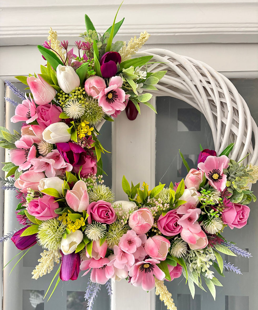 Thumbnail: Handmade Willow wreath - Lisa - rose and tulips 