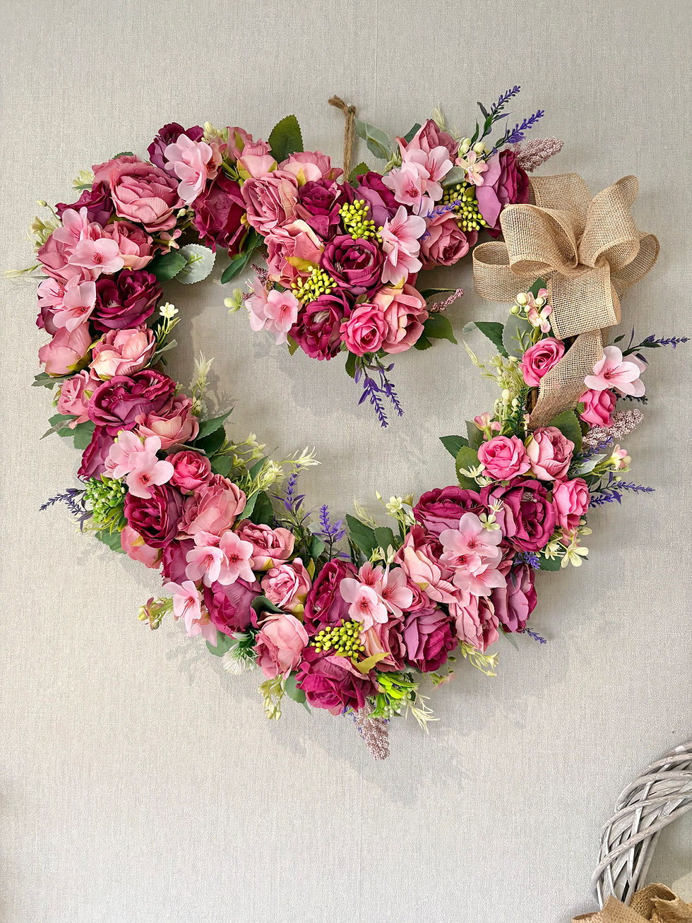 Thumbnail: Large Pink Rose and Peony Heart Wreath 