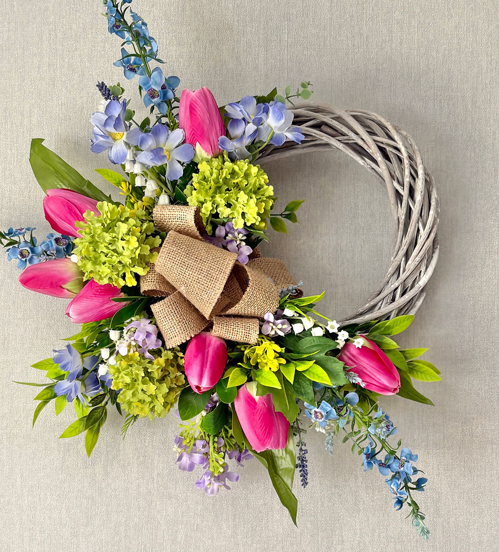 Thumbnail: Handmade Summer Mixed Hydrangea and Tulip Wreath 