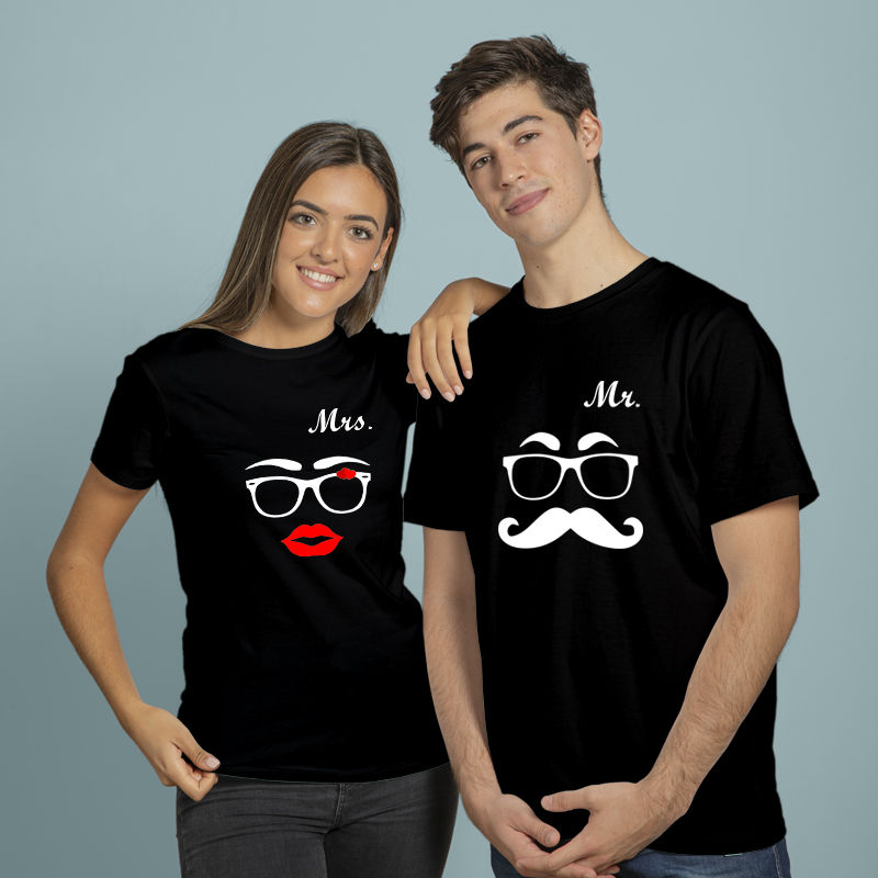 Thumbnail: Mr & Mrs Glasses Couple T-Shirts, Buy matching Couple