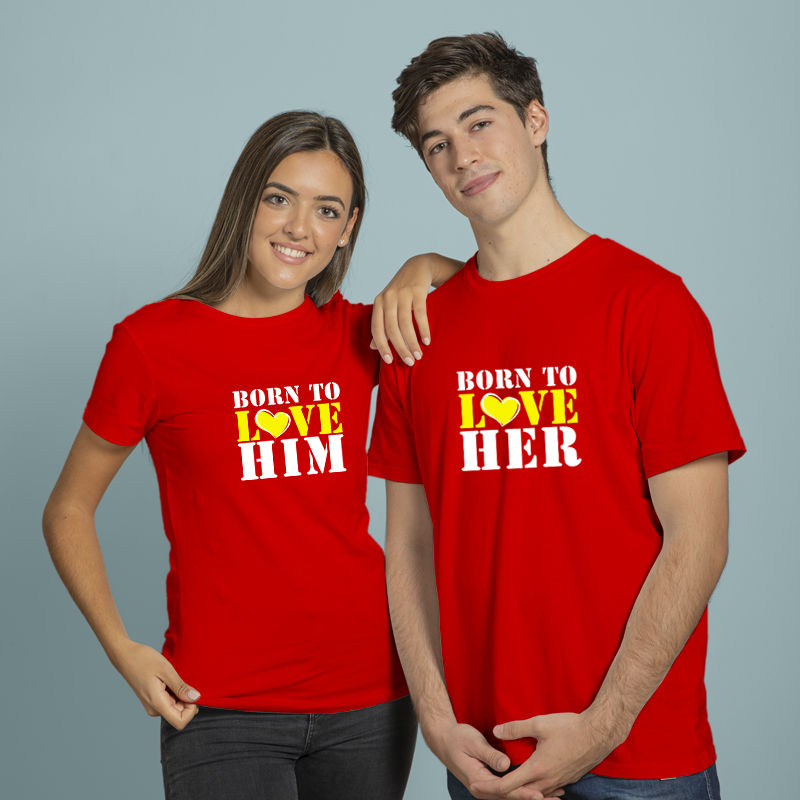Thumbnail: Born To Love Her And Him Love Couple T Shirt, Buy matching couple tees.