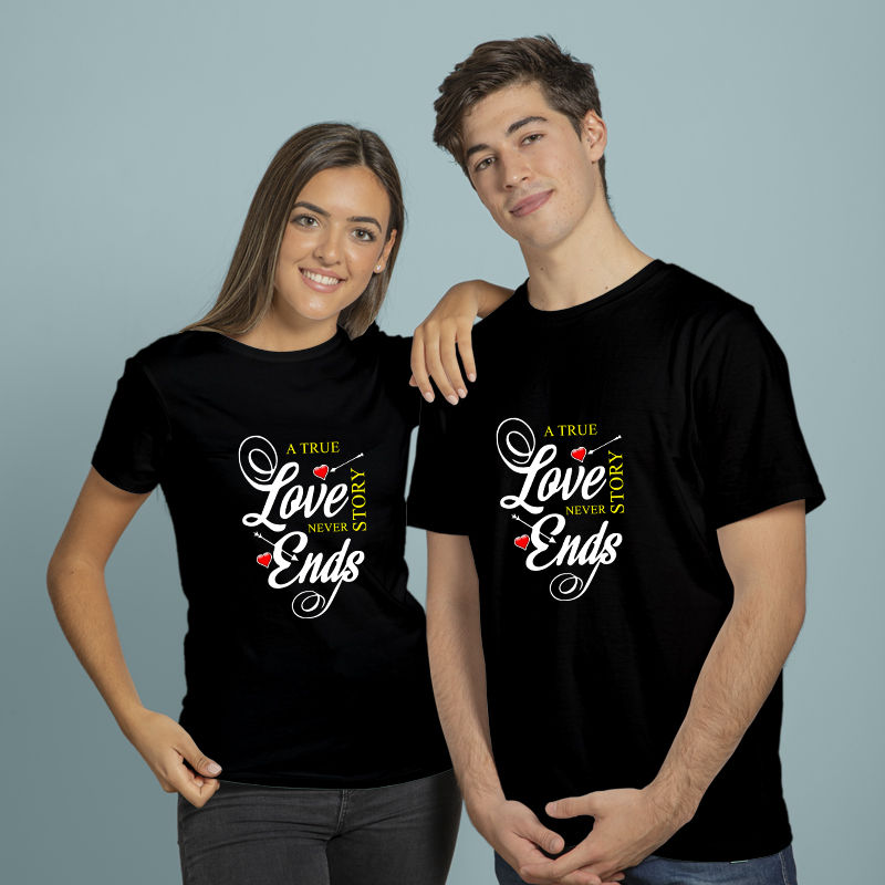 Thumbnail: True Love Story Never End Couple T Shirts, Buy matching couple t shirts buy now