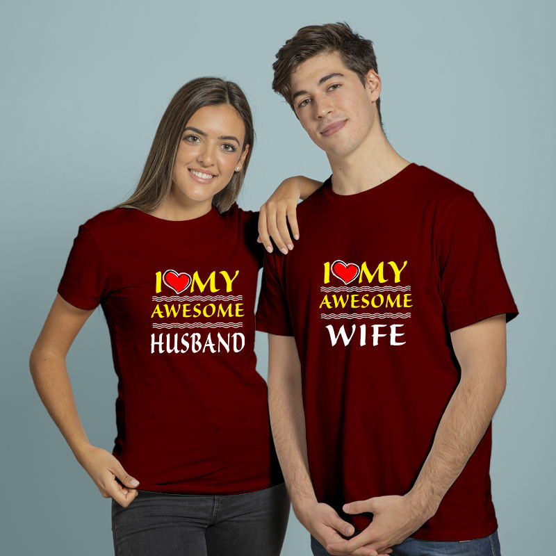 Thumbnail: I love my Awesome Wife I love my Awesome Husband, Buy matching couple t shirts.