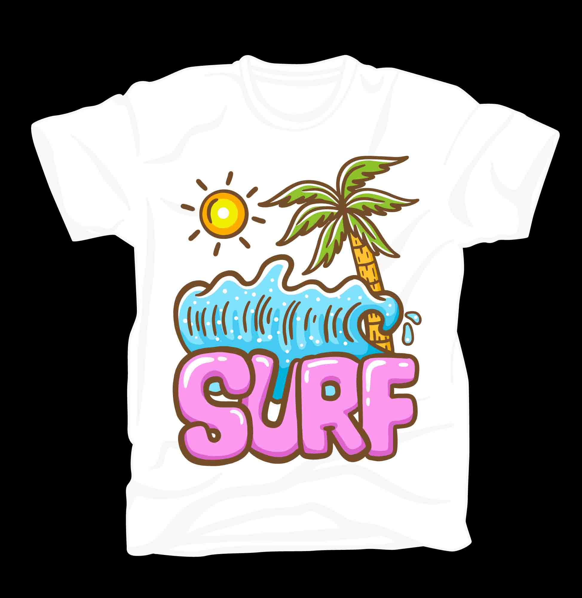 Surf typography with wave palm and sun illustration t shirt design,illustration