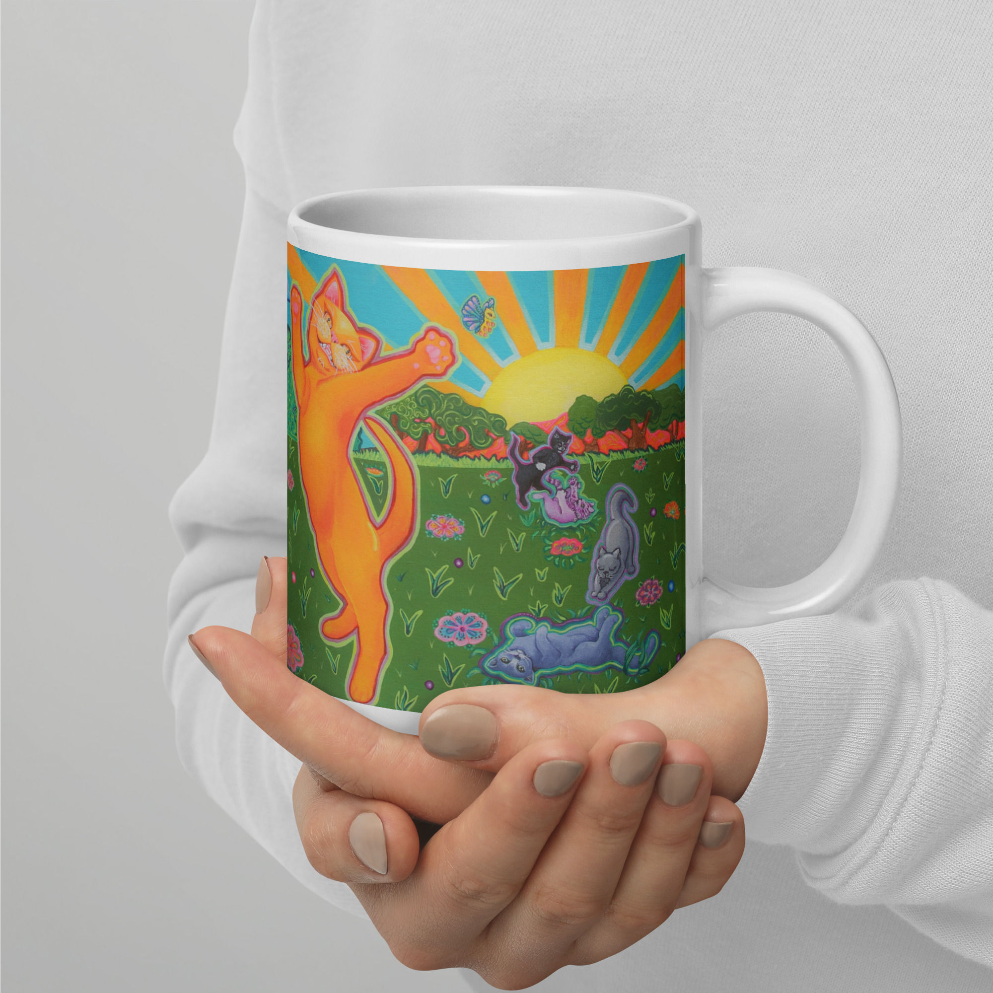 Cats at Play White glossy mug