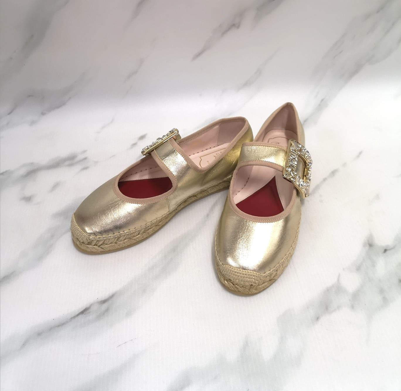 RV428   Strass Buckle Babies Espadrille 25 (Kac oro Chiaro)