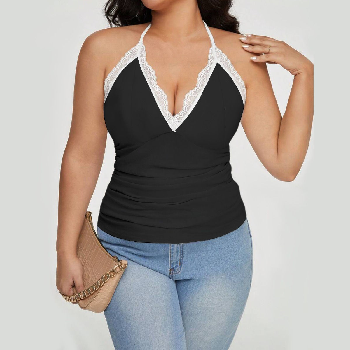 All-Over Print Women's Lace-Trimmed Tie-Back Top