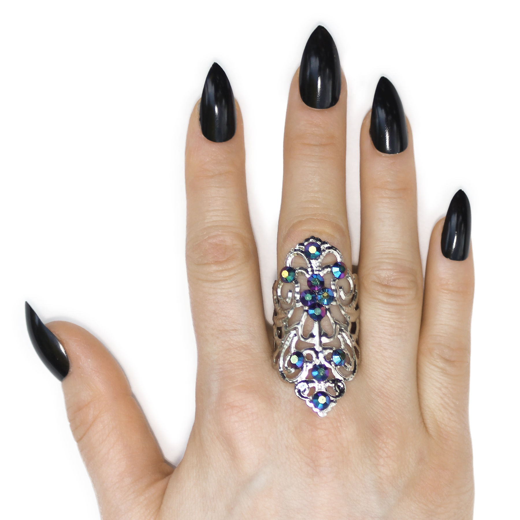 Silver Midi Blue Rhinestone Knuckle Ring