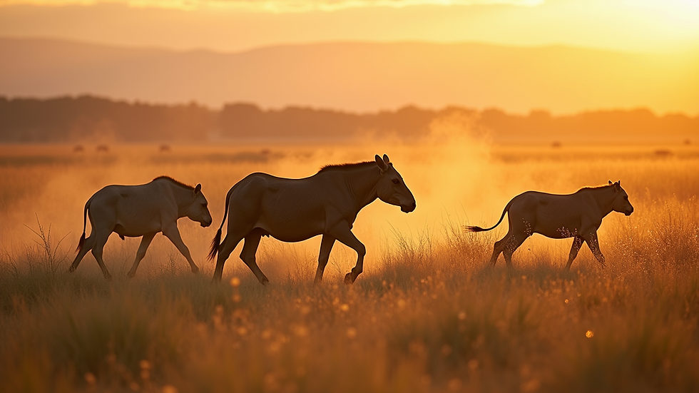 High angle view of African wildlife in the Maasai Mara during migration
