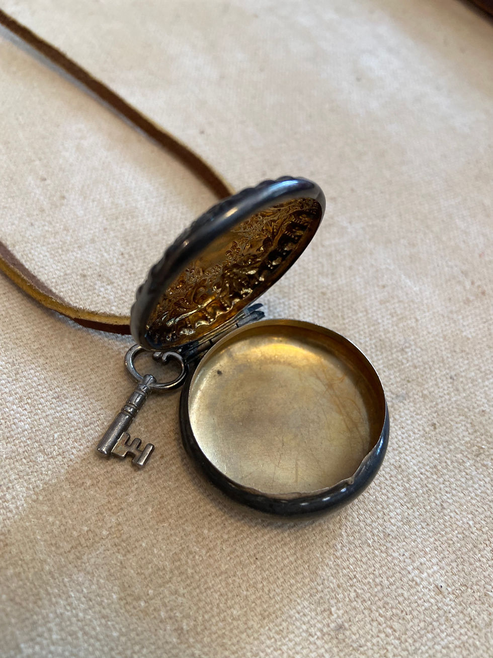 Thumbnail: Antique Silver Plate Compact/Box and Key Charm on Rawhide