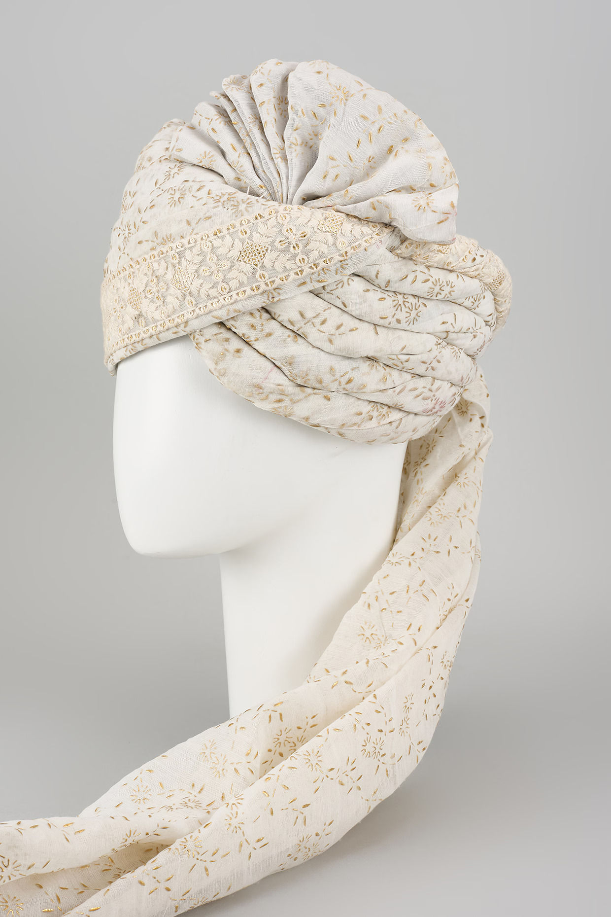 Off-White Art Silk Floral Printed Hand Draped Safa