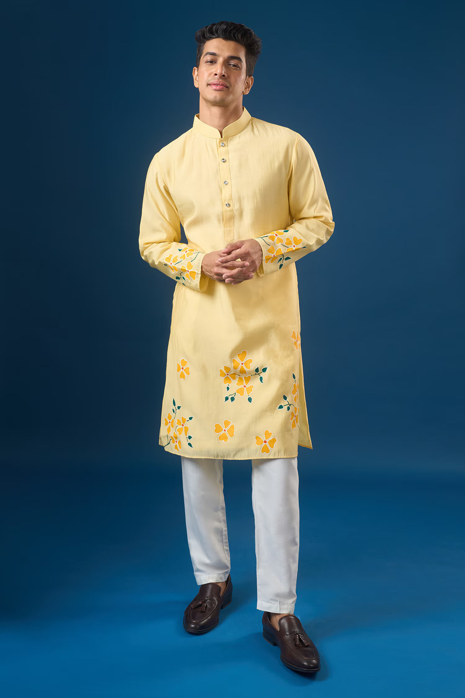 Yellow Floral Hand-Painted Kurta Set