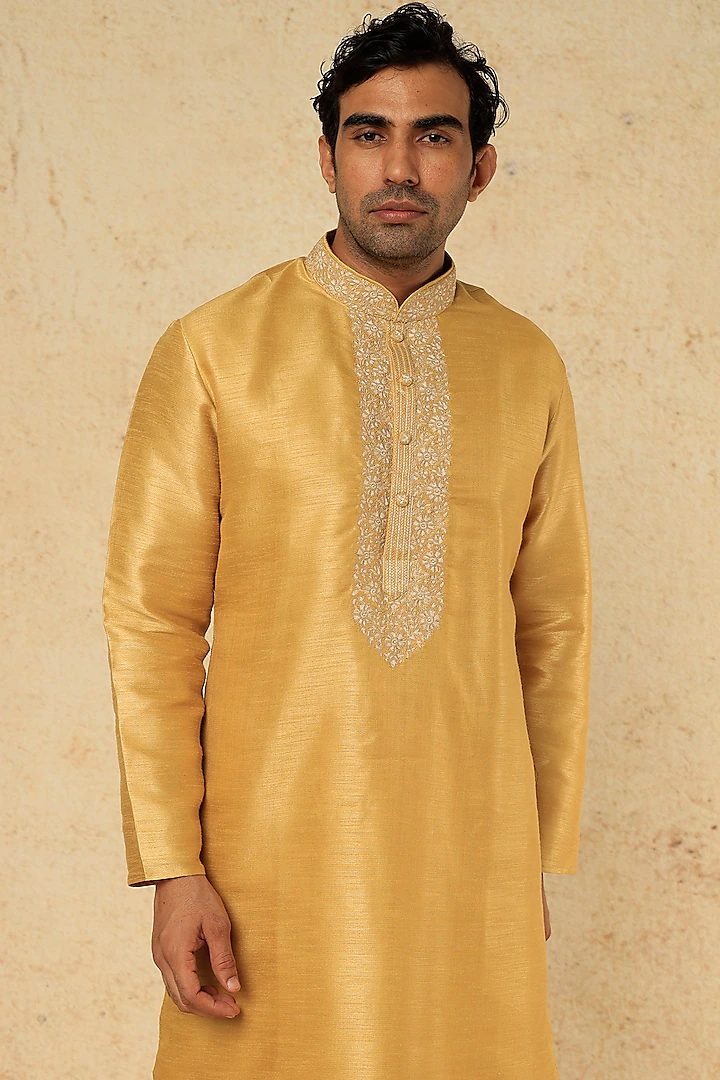 Yellow Embroidered Kurta Set by RNG Safawala