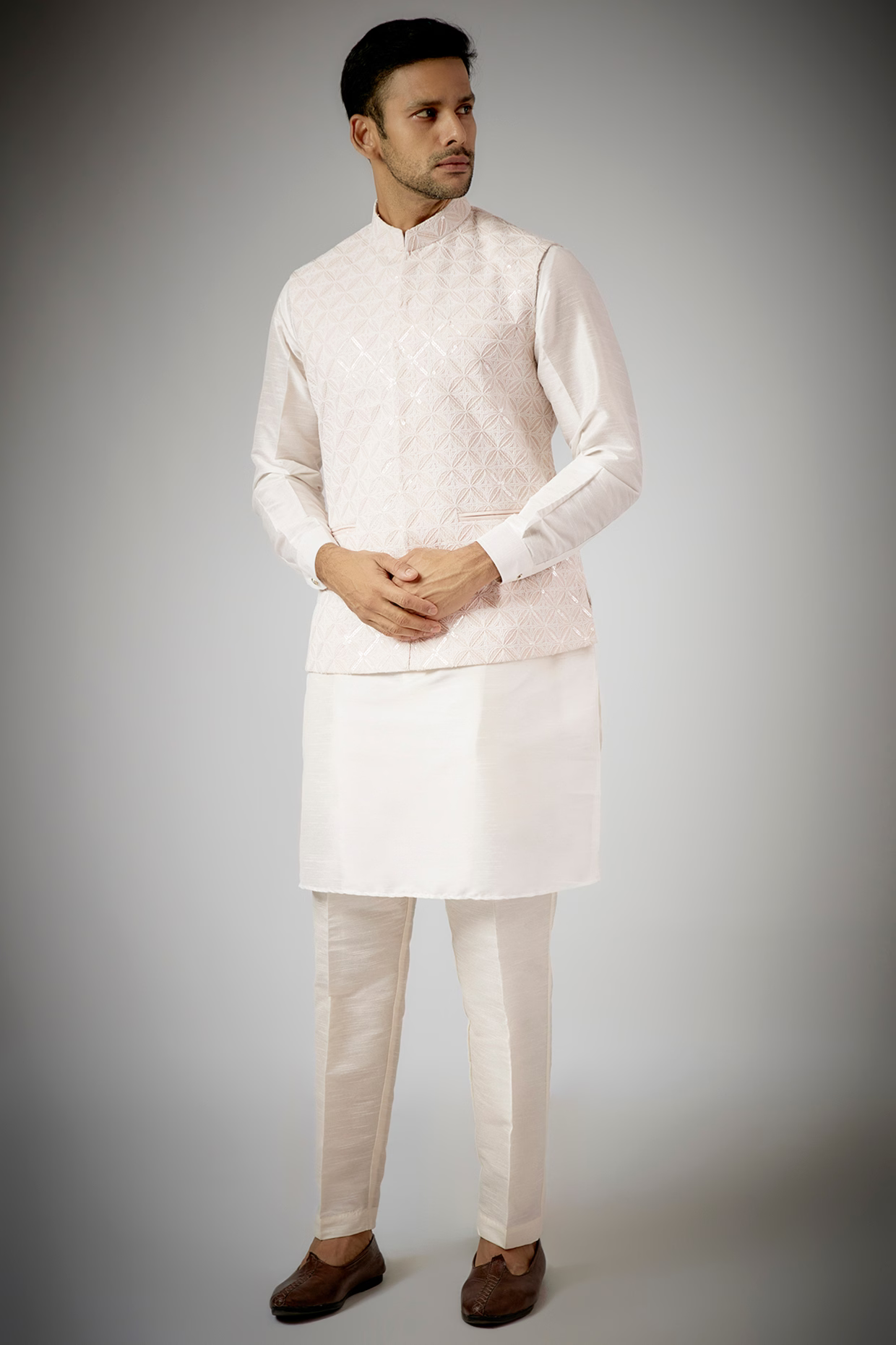 Pale Pink Embroidered Kurta-Jacket Set