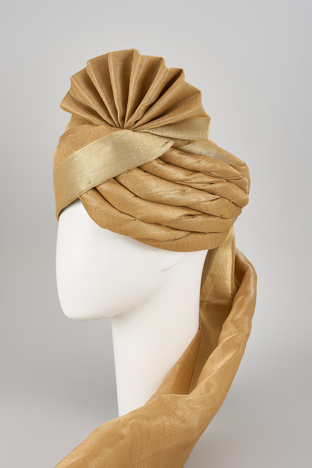 Golden Tissue Silk Zari Hand Draped Safa