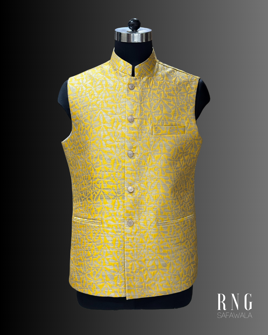 Yellow Brocade Silk Nehru Jacket
