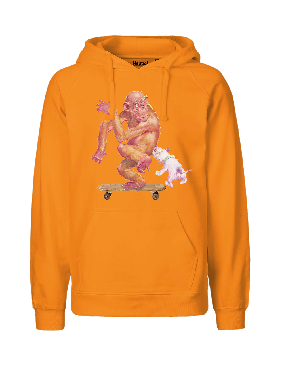 Geschenksidee für Skater - Herren Kapuzenpullover - Männer Hoodie - Affe auf Skaeboard - hellorange