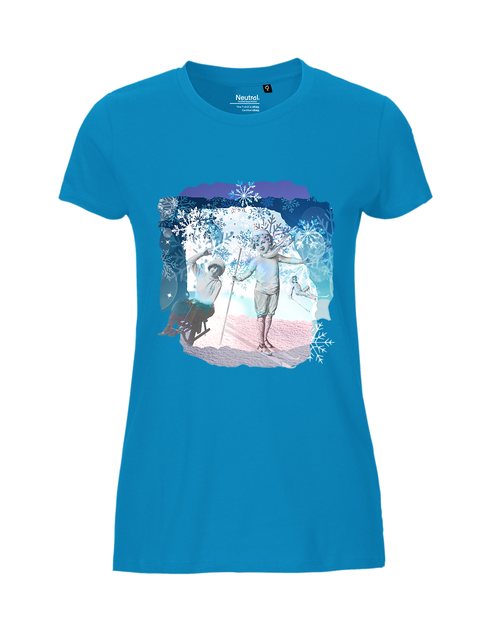 türkieses Damen T-Shirt mit Wintermotiv, Kurzarmshirt für Frauen