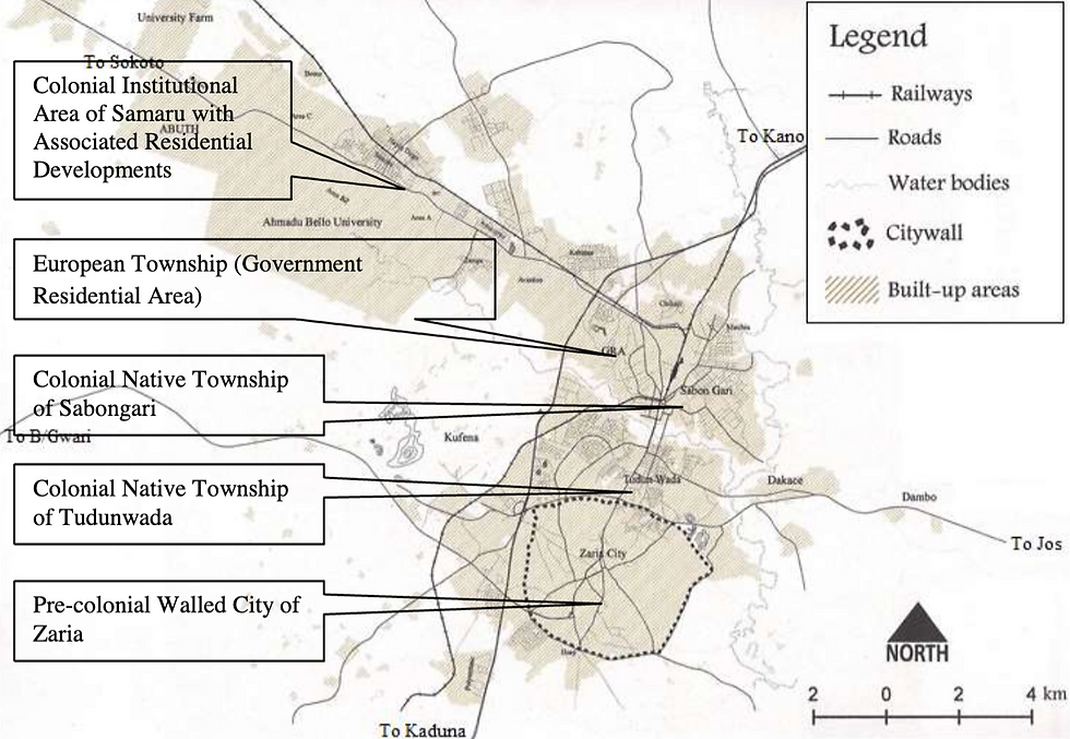 Residential clusters in Zaria Urban Area as structured by the Colonial Town Planning
