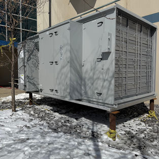 Completed HVAC unit mounted on custom fabricated steel frame in Red Deer Alberta