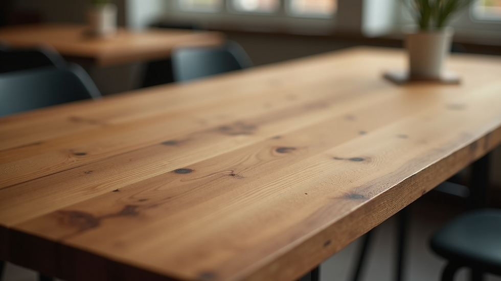 Close-up view of a beautifully crafted wooden table