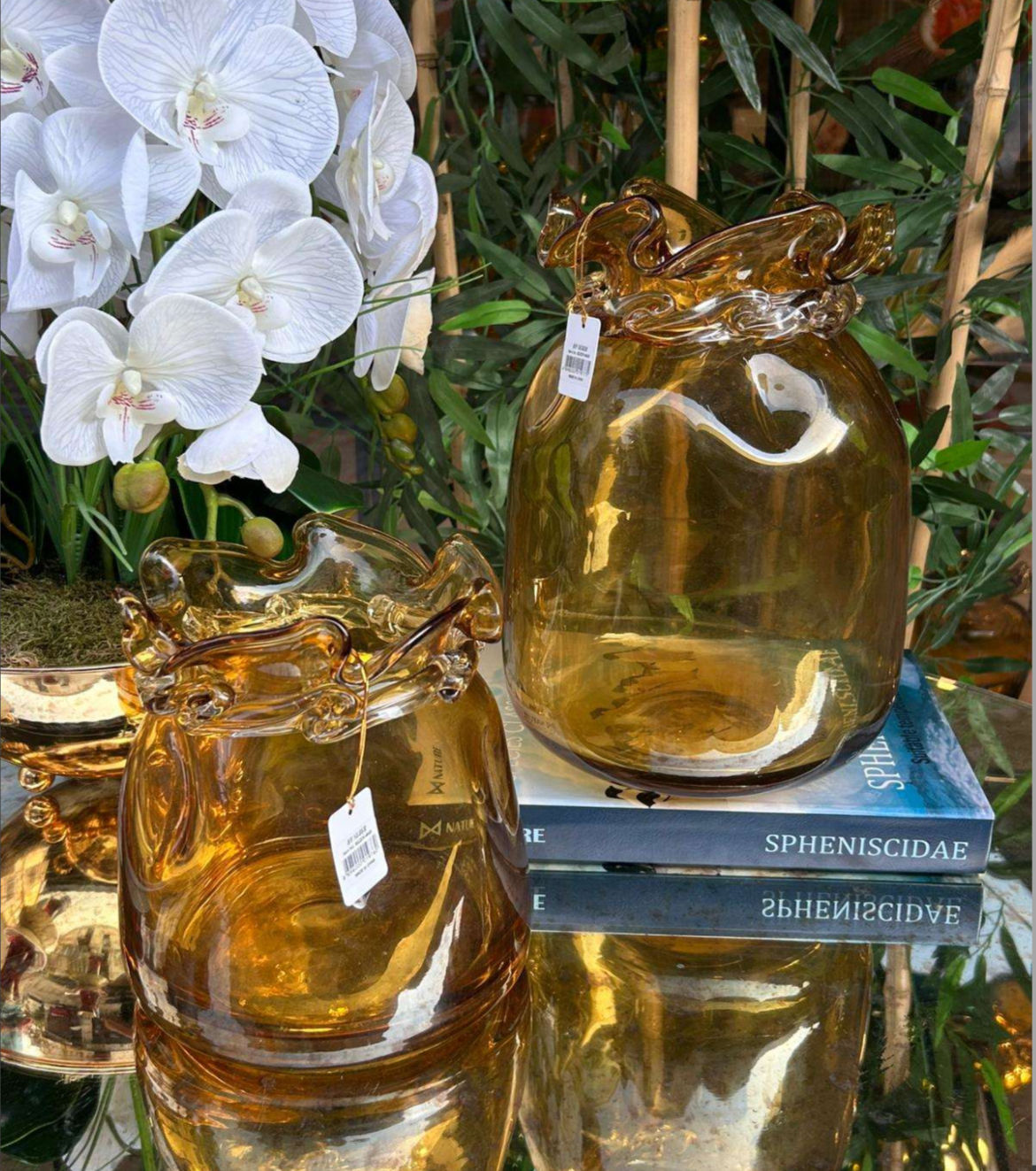 İthal Amber Bohça Vazo İkili Set 