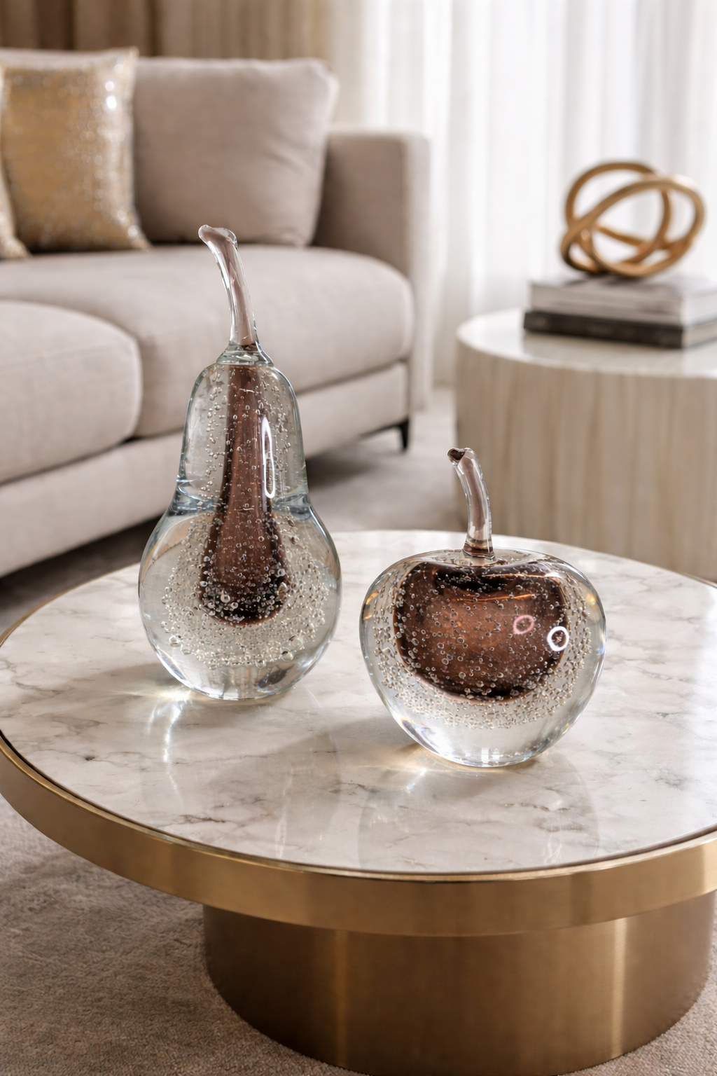 İthal Murano Zıtlık Uyumu Cam Elma Armut Obje Set