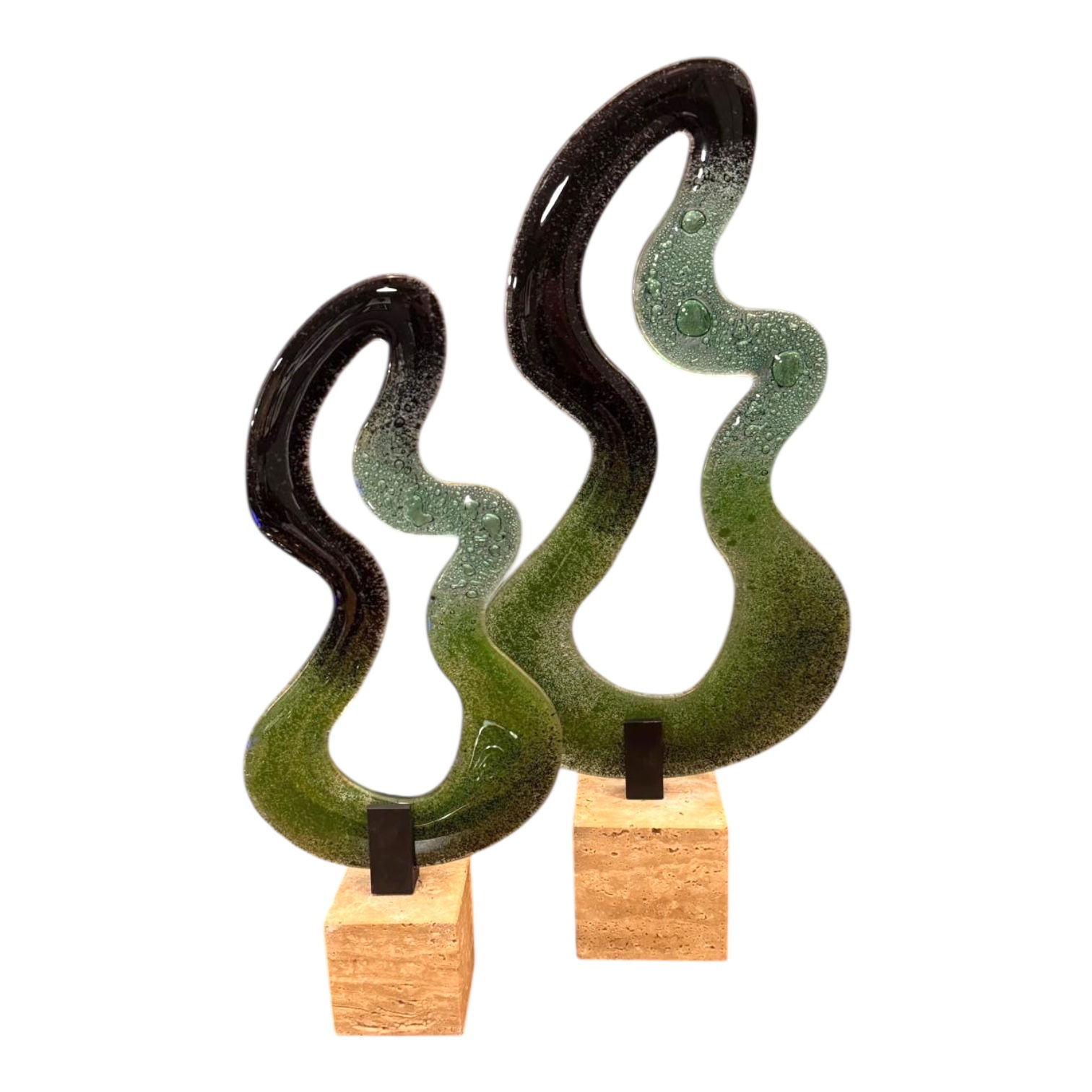 Yeşil Siyah El Yapımı Amorf Cam Obje 55 cm 