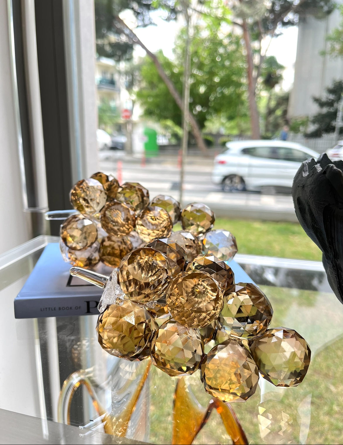 Bal rengi ikili set kristal üzüm obje 