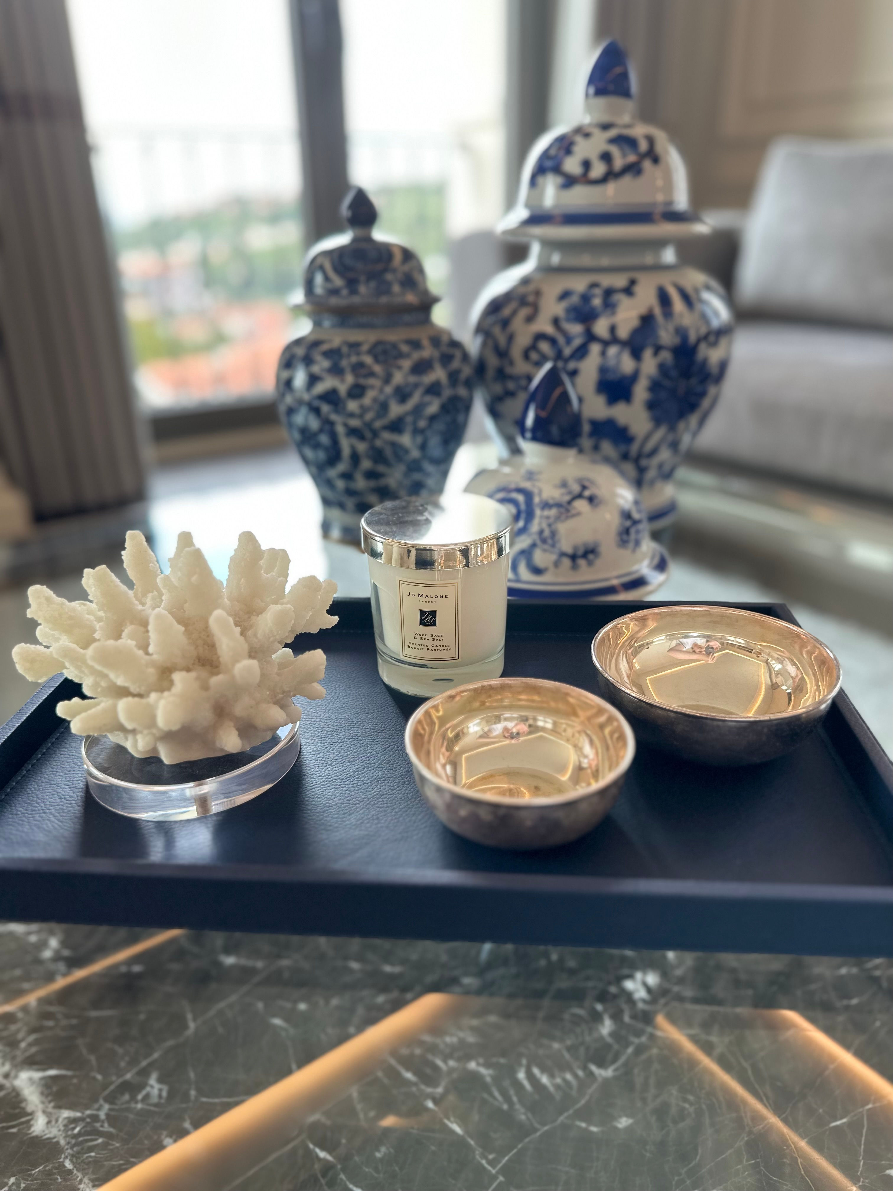 Vegan Deri Lacivert Büyük Boy Tepsi