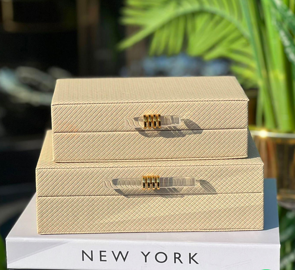 Krem deri dekoratif kutu ikili set