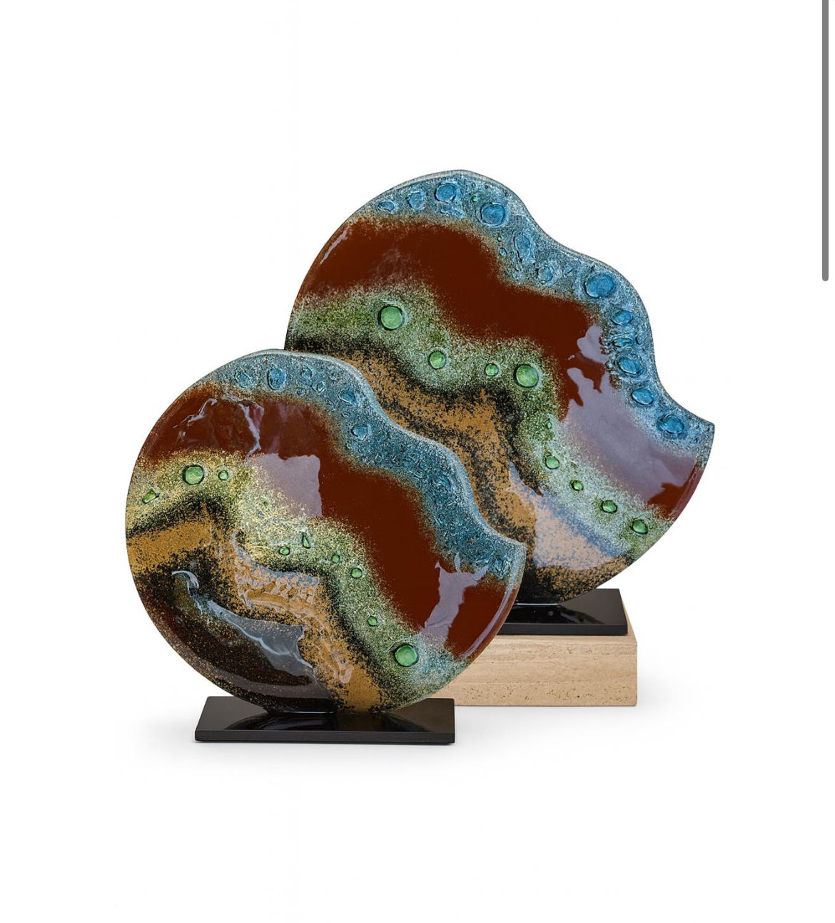 Mavi Kahve Cam Disk Obje İkil set 