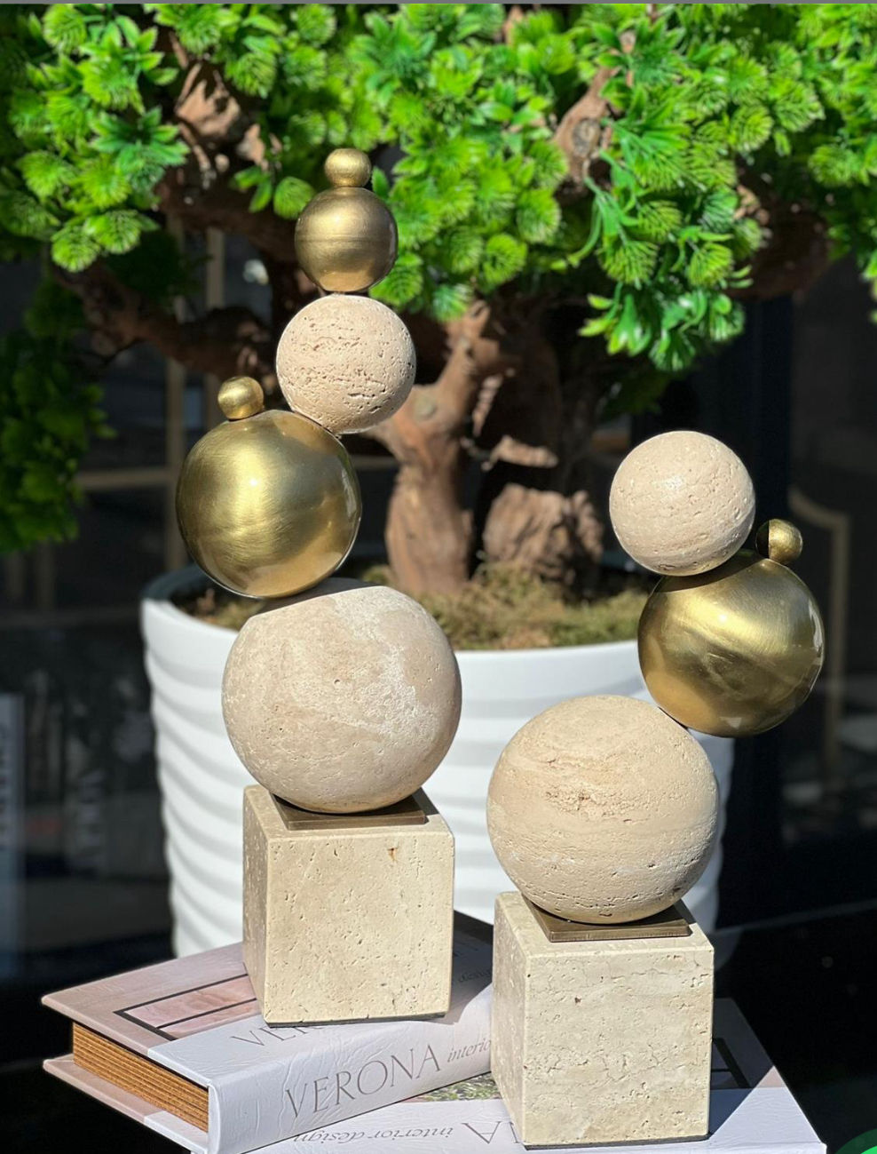 Traverten top detaylı geometrik obje set 