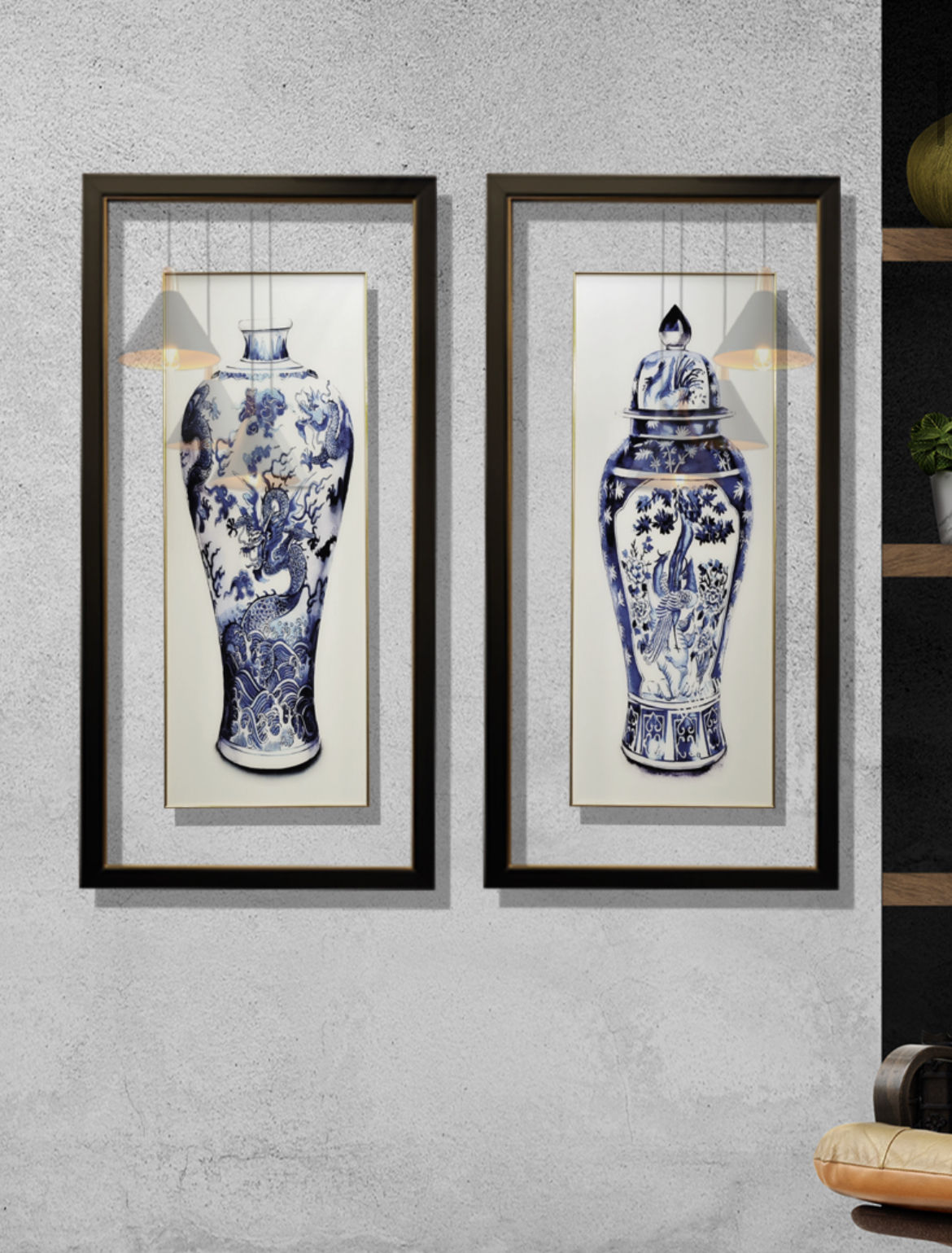 2’li set Blue Blanc Vazo Tablo 