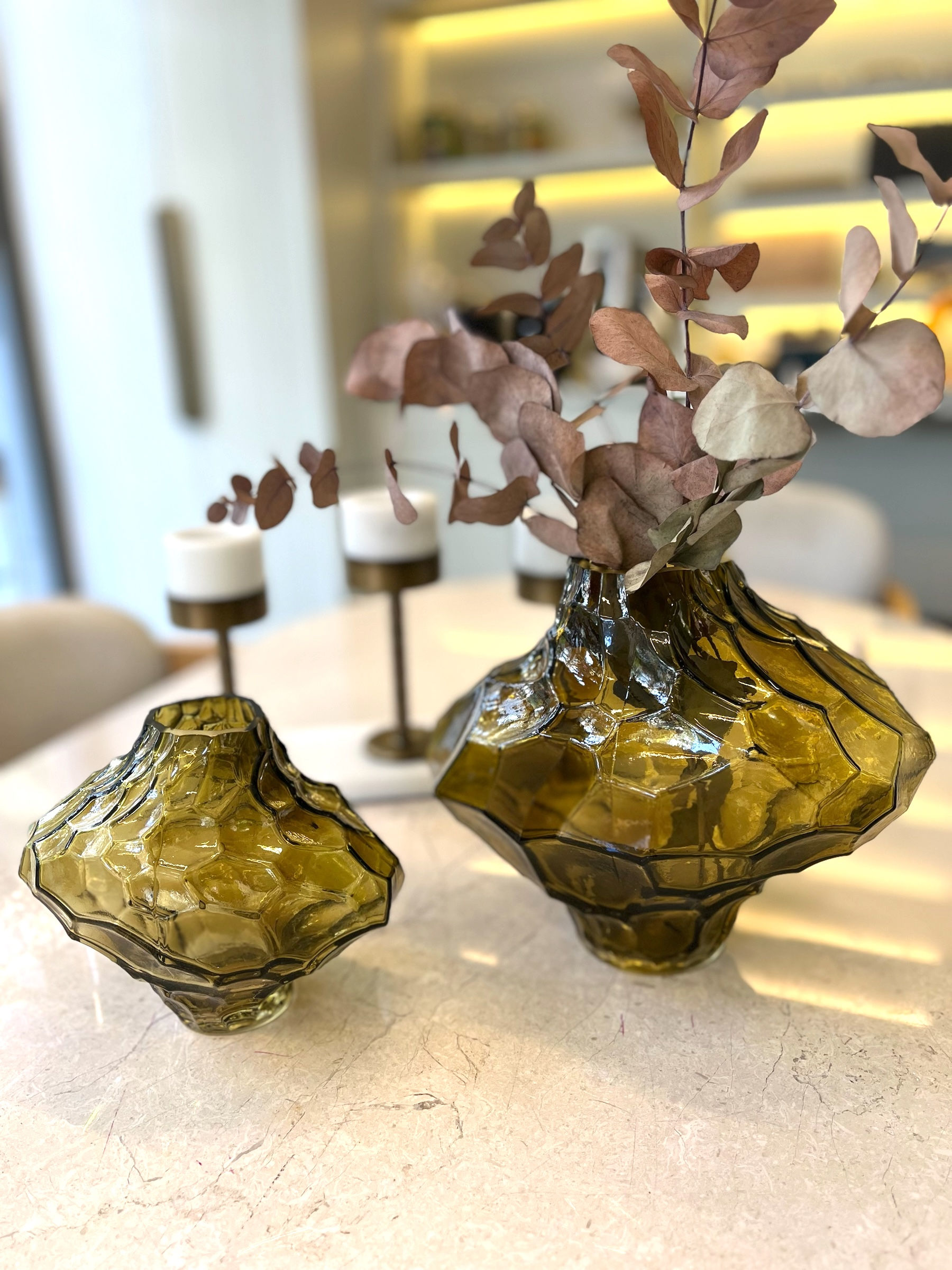 İthal Stone Yağ Yeşili Vazo İkili Set 