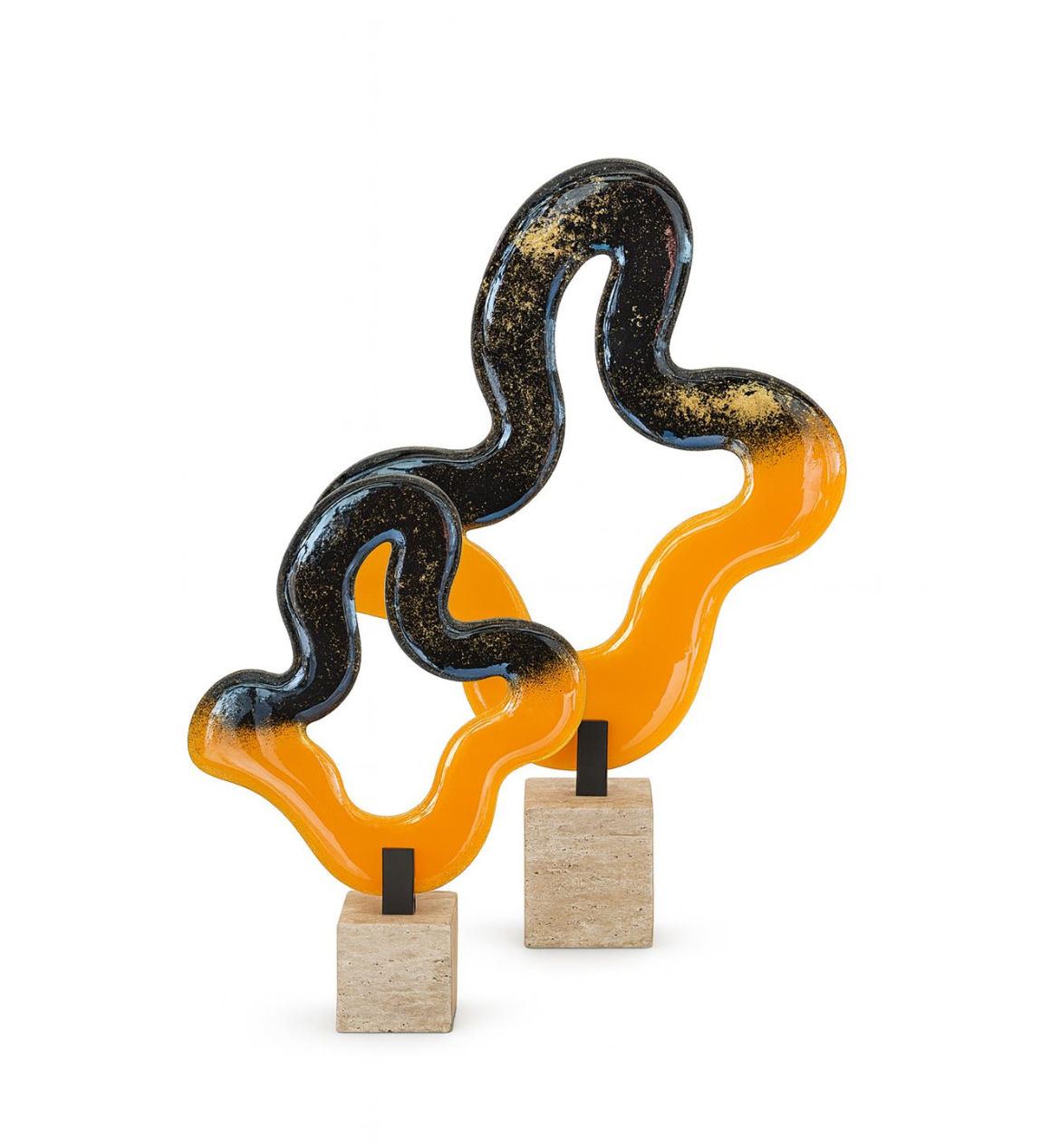 Turuncu Siyah Cam Amorf Obje İkili Set 