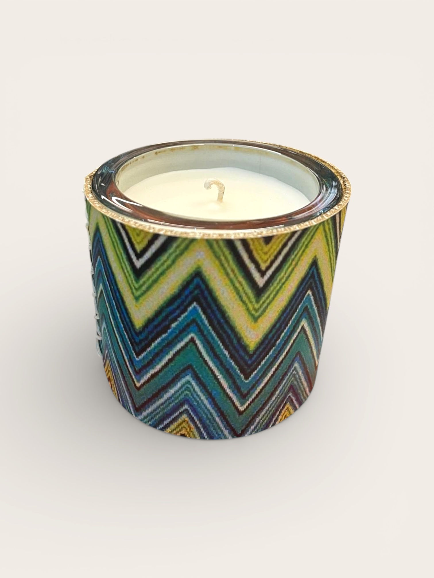 Zigzag Desenli  Mavi Yeşil Mum 